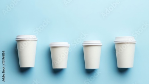 Wallpaper Mural Four White Coffee Cups on a Light Blue Background Torontodigital.ca