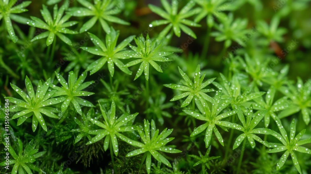 Dewy Green Moss Plants Closeup - Nature's Tiny Jewels
