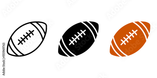 American football icon. Rugby ball sign. Oval ball symbol. American sport competition pictogram.