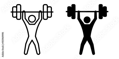 Weightlifter icon. Gym athlete sign. Bodybuilder symbol. Strength pictogram. Sport exercising with barbell illustration.
