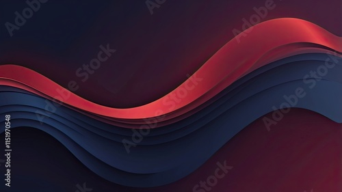 Abstract image featuring layered, wavy shapes in shades of deep red and navy blue. The design creates a sense of movement and depth.