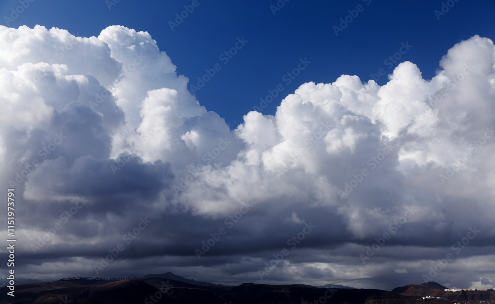 Obraz premium Cumulus, clouds, flat bases, described, puffy, cotton-like, fluffy, appearance, Latin, meaning , heap,pile