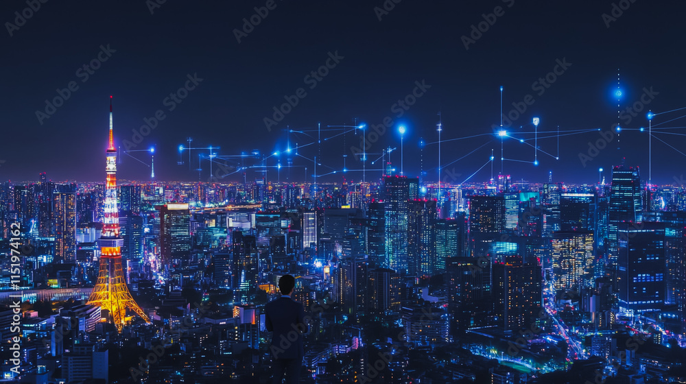 Smart digital city with connection cyber security network reciprocity over the cityscape . future smart wireless digital city and social media networking systems that connects people within the city Smart digital city with connection cyber security network reciprocity over the cityscape . future smart wireless digital city and social media networking systems that connects people within the city