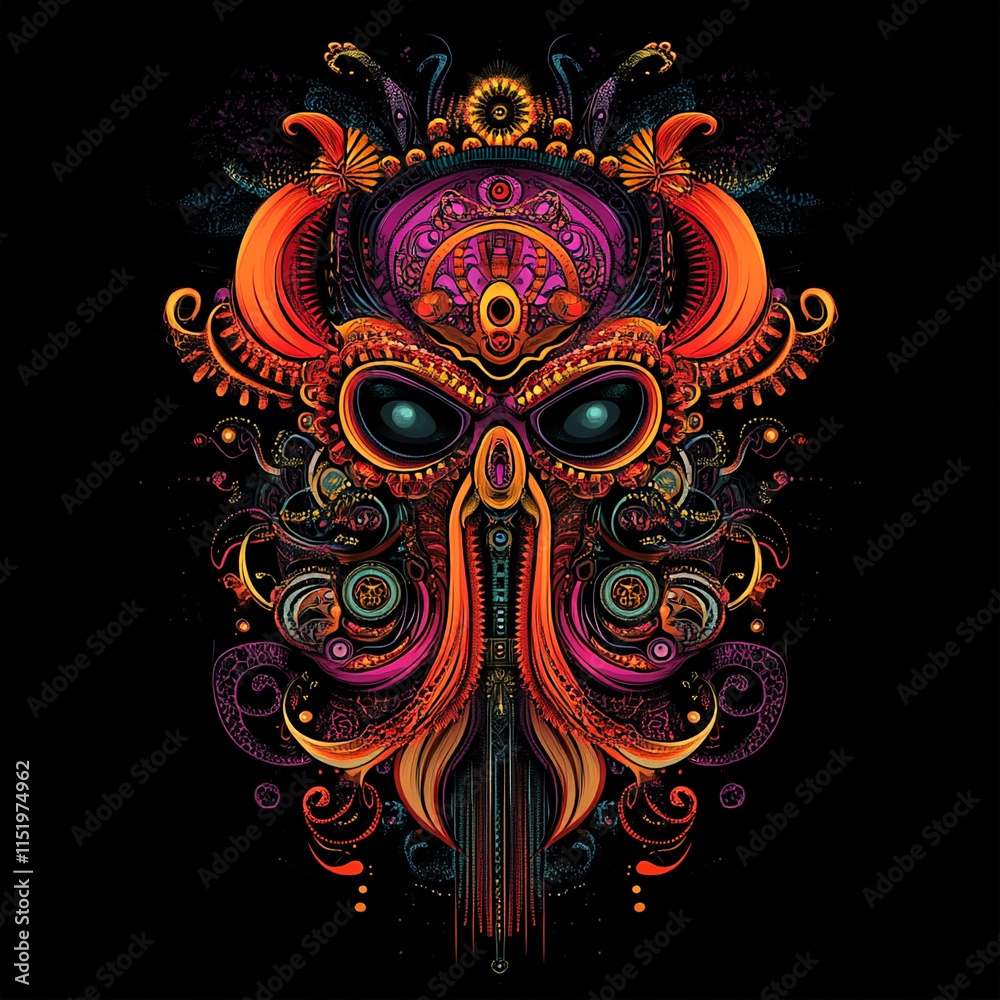 Noh Full Mask illustration Noh Full Mask illustration