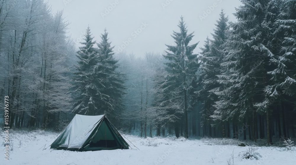 Winter Forest with a Tent in the Snow Winter Forest with a Tent in the Snow
