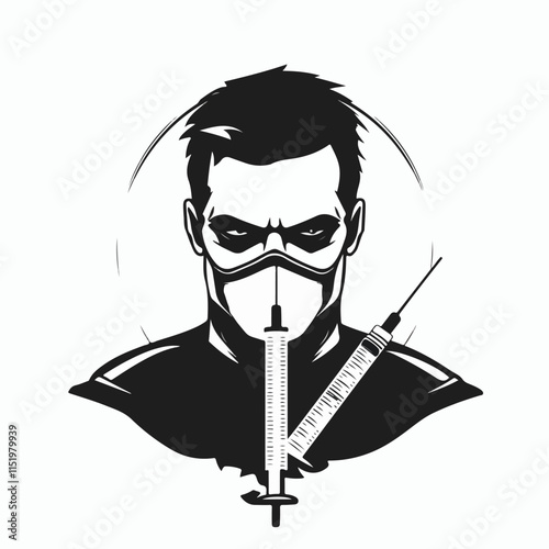 Black and white illustration of a person abusing drugs.