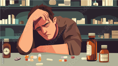 Drug addict. Illustration of a person abusing drugs.