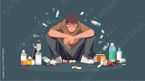 Drug addict. Illustration of a person abusing drugs.