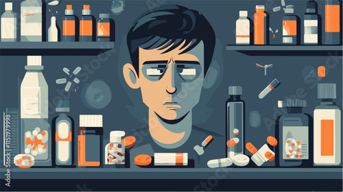 Drug addict. Illustration of a person abusing drugs.