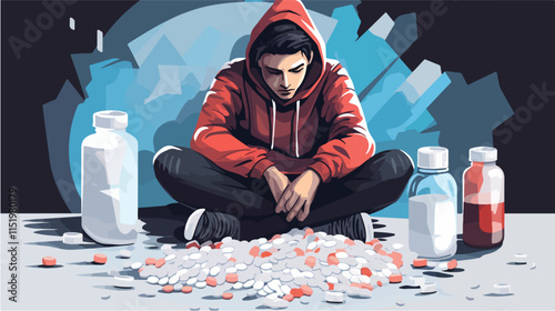 Drug addict. Illustration of a person abusing drugs.