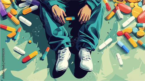 Drug addict. Illustration of a person abusing drugs.