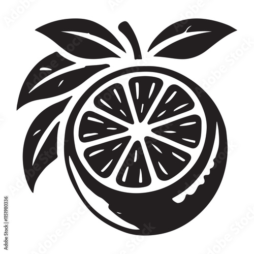 Orange Silhouette Vector Illustration, Solid White Background.