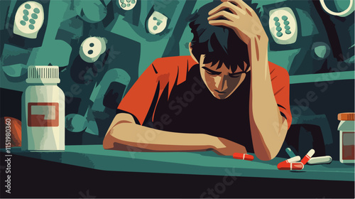 Drug addict. Illustration of a person abusing drugs.