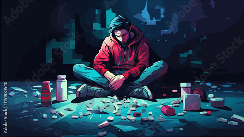 Drug addict. Illustration of a person abusing drugs.