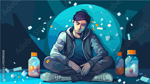 Drug addict. Illustration of a person abusing drugs.