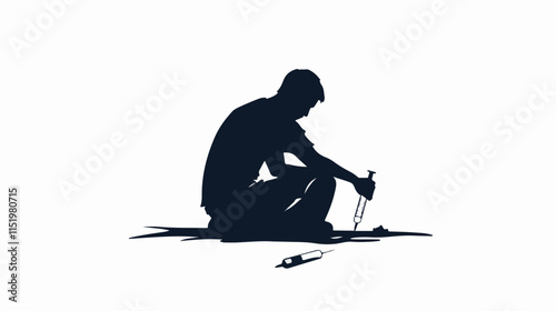 Black and white illustration of a person abusing drugs.