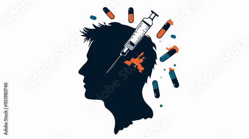 Drug addict. Illustration of a person abusing drugs.