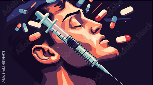 Drug addict. Illustration of a person abusing drugs.