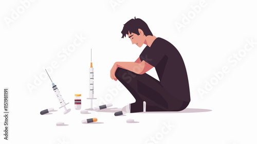 Drug addict. Illustration of a person abusing drugs.