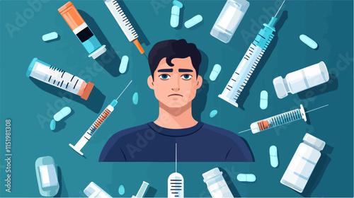 Drug addict. Illustration of a person abusing drugs.