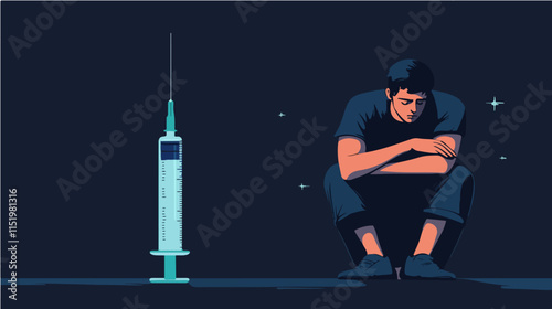 Drug addict. Illustration of a person abusing drugs.