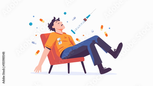 Drug addict. Illustration of a person abusing drugs.