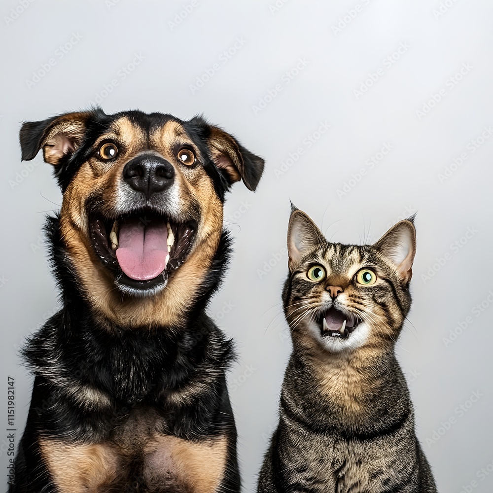 Photo of Playful Dog and Cat on White Background Photo of Playful Dog and Cat on White Background