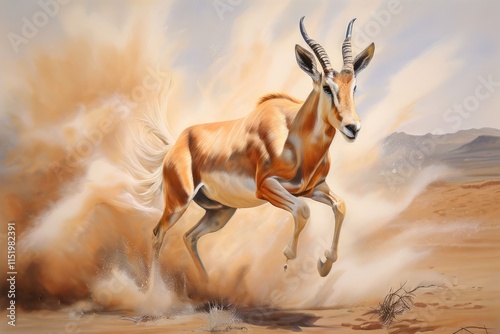 52 antelopes leap an antelope bounding with an explosion of tan photo