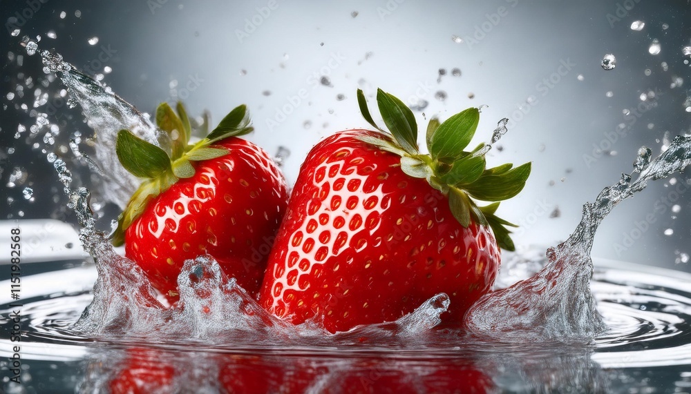 juicy ripe strawberry fruit with water splash juicy ripe strawberry fruit with water splash