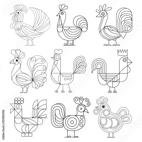 Coloring page outline of cartoon cock. Vector illustration, coloring book for kids - black and white picture