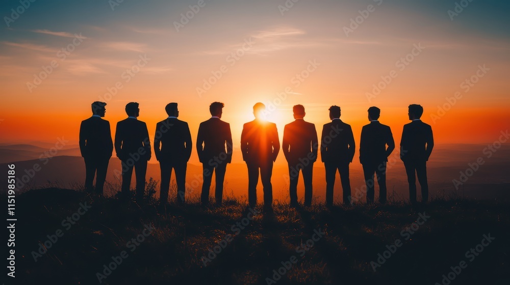 Φωτογραφία Silhouette of business team stand and feel happy on the most hight at stand on s