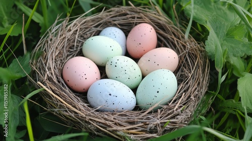 Pastel Eggs in a Bird's Nest - A Springtime Scene