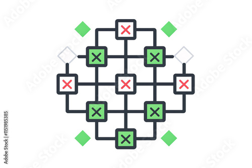 a black and green squares with red x and green squares