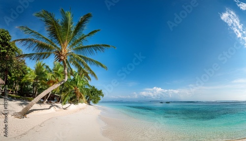 beautiful white beach with palm timber within the north of nusa lembongan bali indonesia an excellent region to loosen up photo