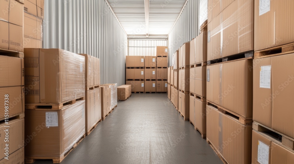 Long row of cardboard boxes, storage, shipping, and logistics solutions for efficient organization Long row of cardboard boxes, storage, shipping, and logistics solutions for efficient organization