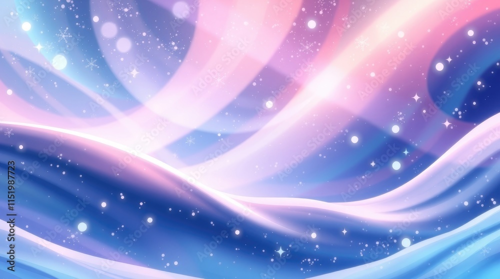 Obraz premium Delicate swirls of blue, pink, and white blend seamlessly, evoking a serene winter wonderland where snowflakes dance in the frosty air under dreamy skies