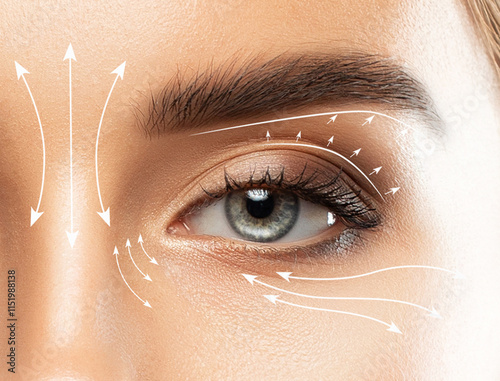 Rejuvenation of sagging and wrinkled skin around the eyes. Rejuvenating anti wrinkle injections on the face of a beautiful woman. Female aesthetic cosmetology in a beauty salon.