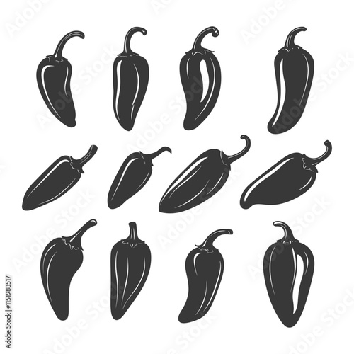 A Collection Of Black And White Jalapeno Pepper Silhouettes