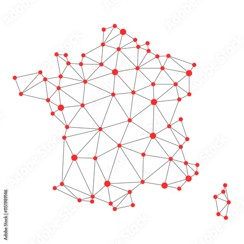 France map. Abstract geometric map - connection mesh lines.