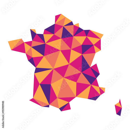 France low poly style map. Geometric map simple abstract tech style.