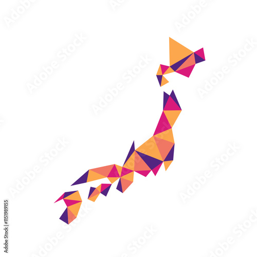 Japan low poly origami style map. Geometric map simple abstract tech style.