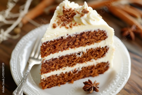 Delicious three layered spice cake with frosting photo