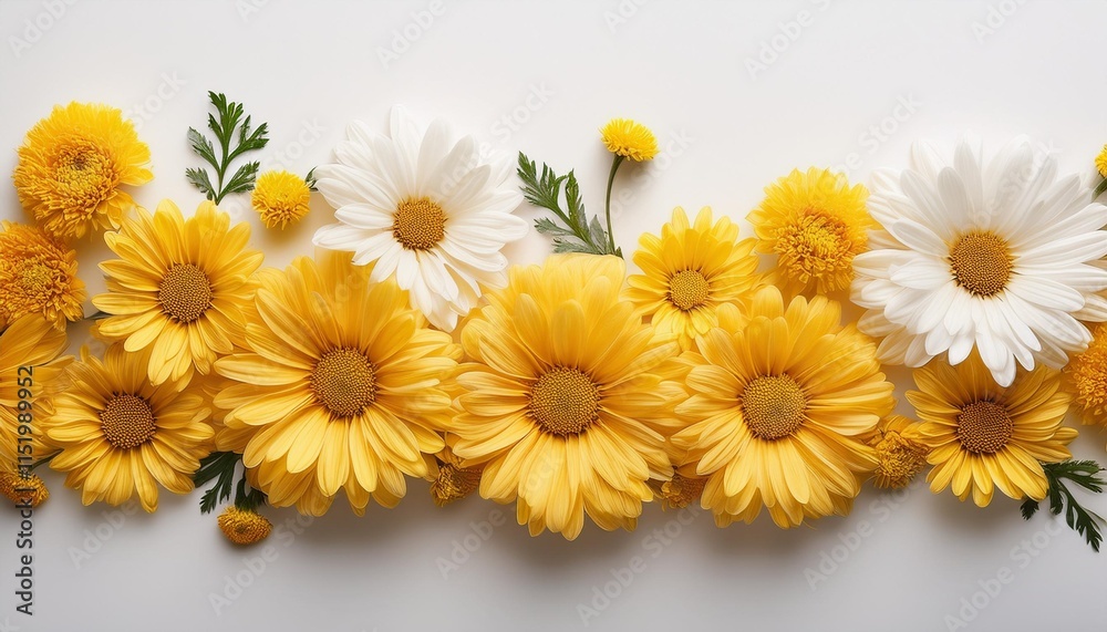 Obraz premium white border with yellow chrysanthemums daisy flowers on white heritage