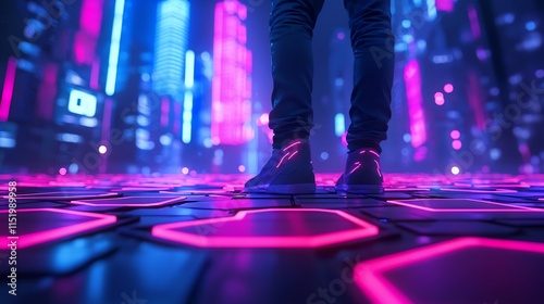 Wallpaper Mural Futuristic City Plaza with Glowing Holographic Displays and Vibrant Tech Atmosphere Torontodigital.ca