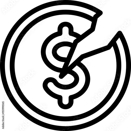 Broke Coin Line Icon