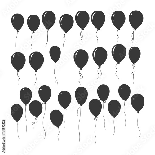 A Collection Of Black Balloon Silhouettes With Strings