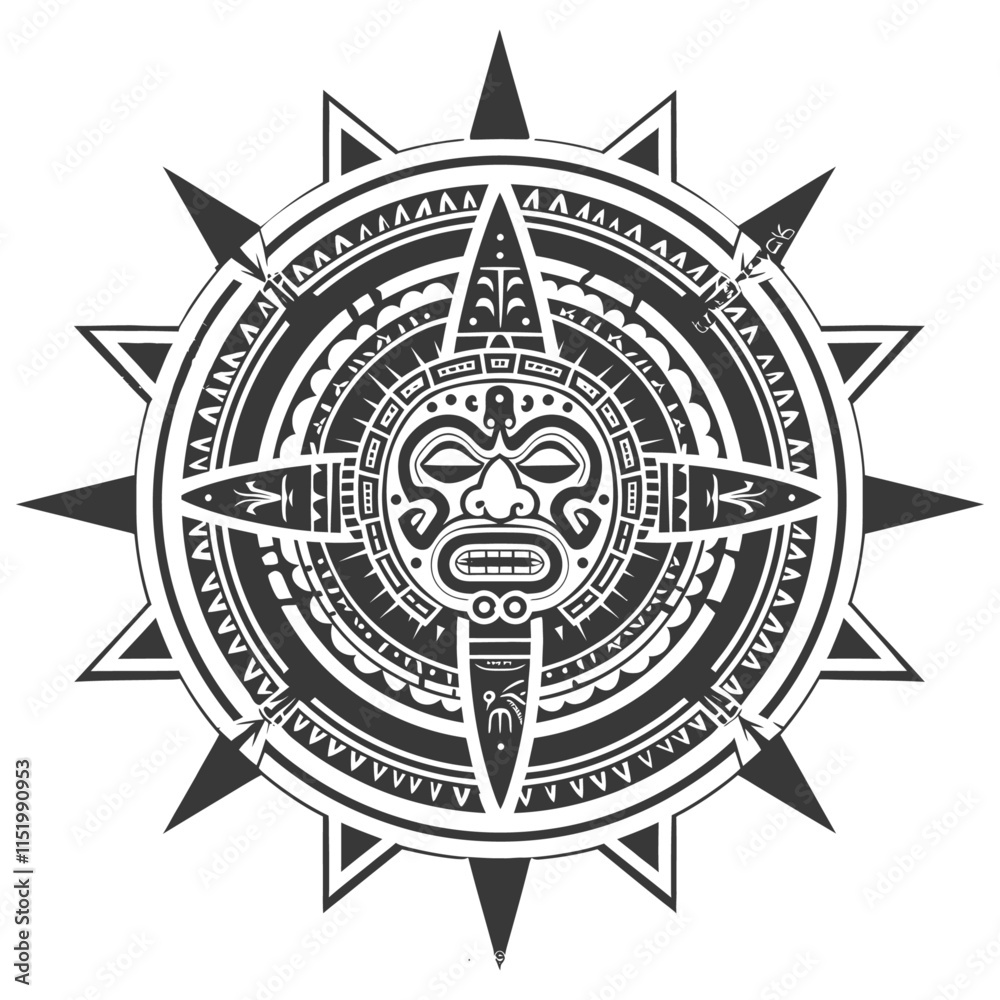 Fototapeta premium Circular Polynesian Tribal Design With A Stylized Face