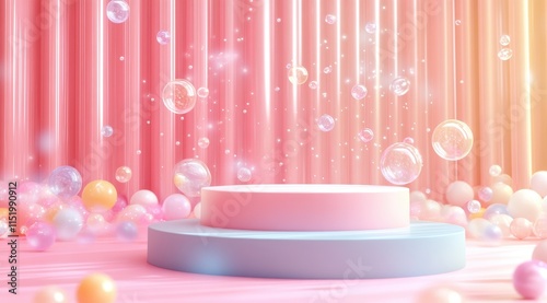 Pastel Dreamland: Product Display Podium with Floating Bubbles 