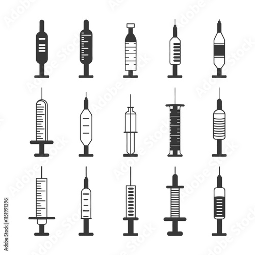 Collection Of 15 Syringe Icons With Different Styles