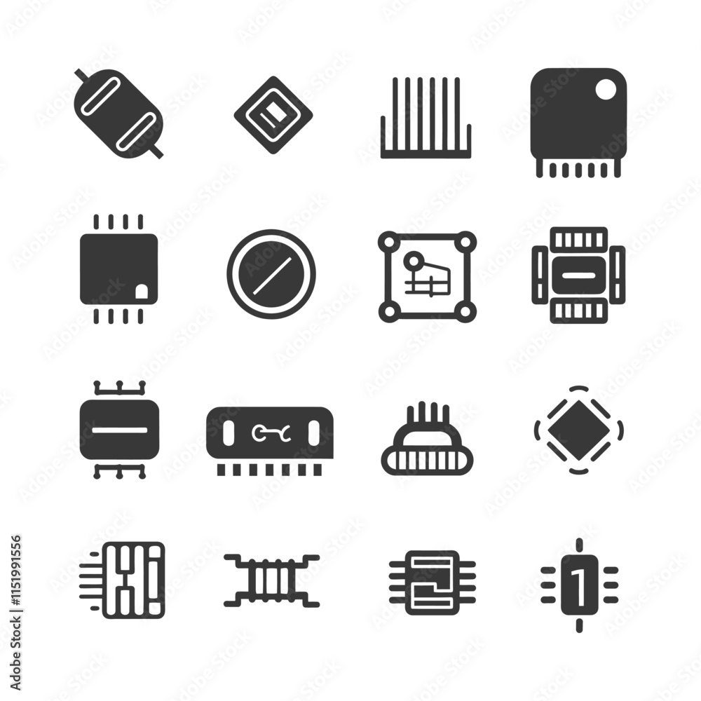 Collection Of 16 Different Chipset And Microchip Icons Collection Of 16 Different Chipset And Microchip Icons